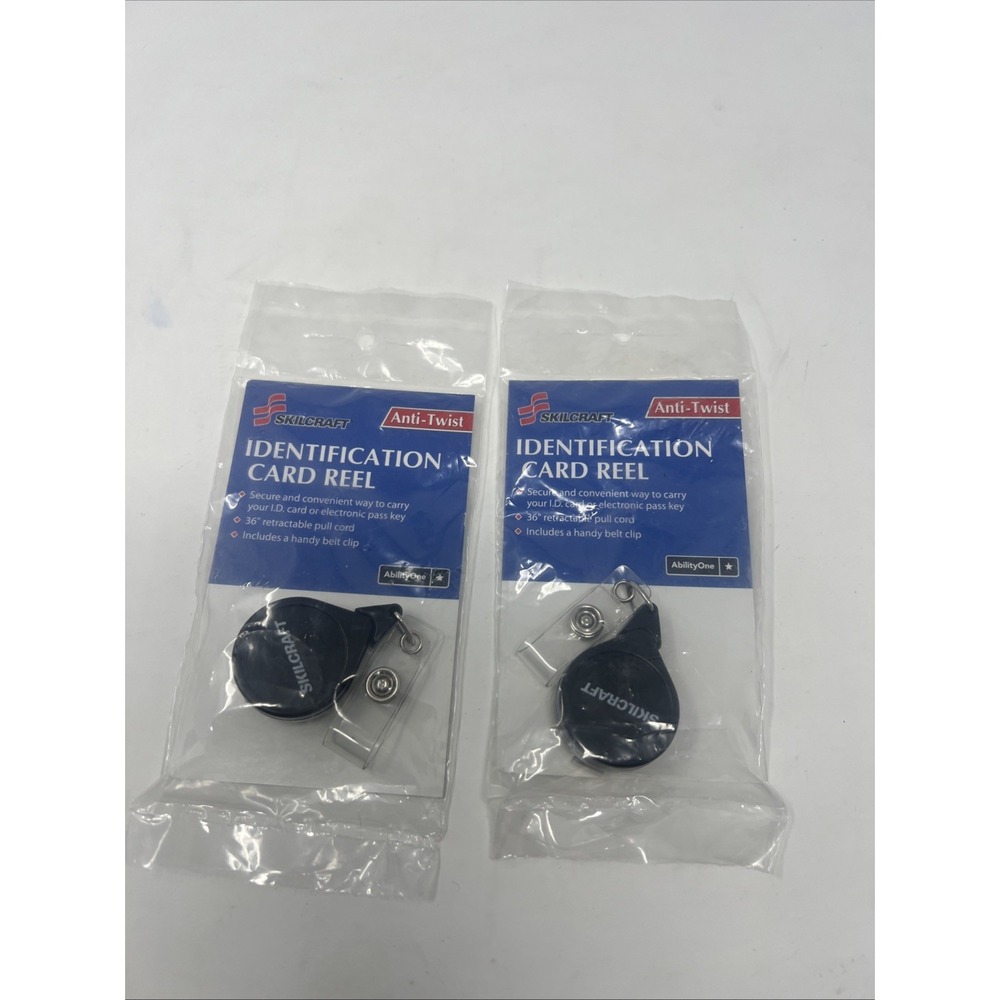 Lot of 2 SKILCRAFT Retractable ID Card Reels 36" Anti-Twist Black AbilityOne USA